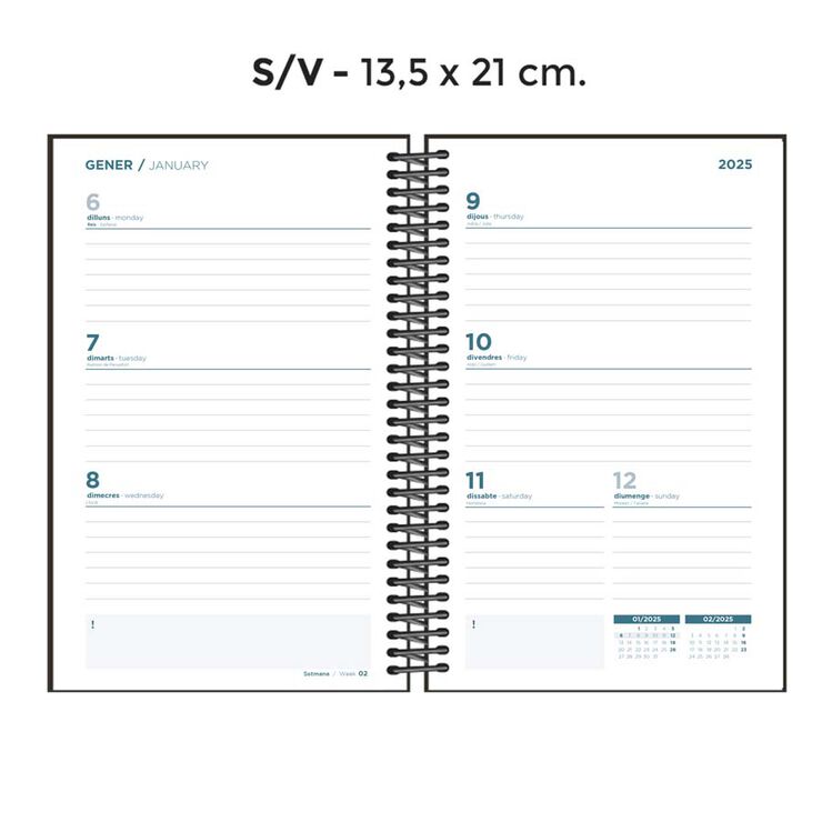 Agenda espiral Senfort A5 setm/vista catal&agrave; 2025 seoul gris