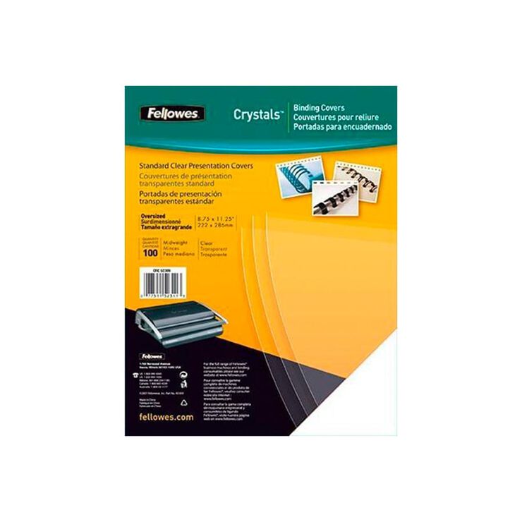 Tapas de encuadernar A4 Fellowes PVC 180 micras transparente cristal 100u