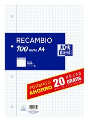 Recanvi Paper Oxford A4 4 forats 80 + 20 fulls 4x4 marge