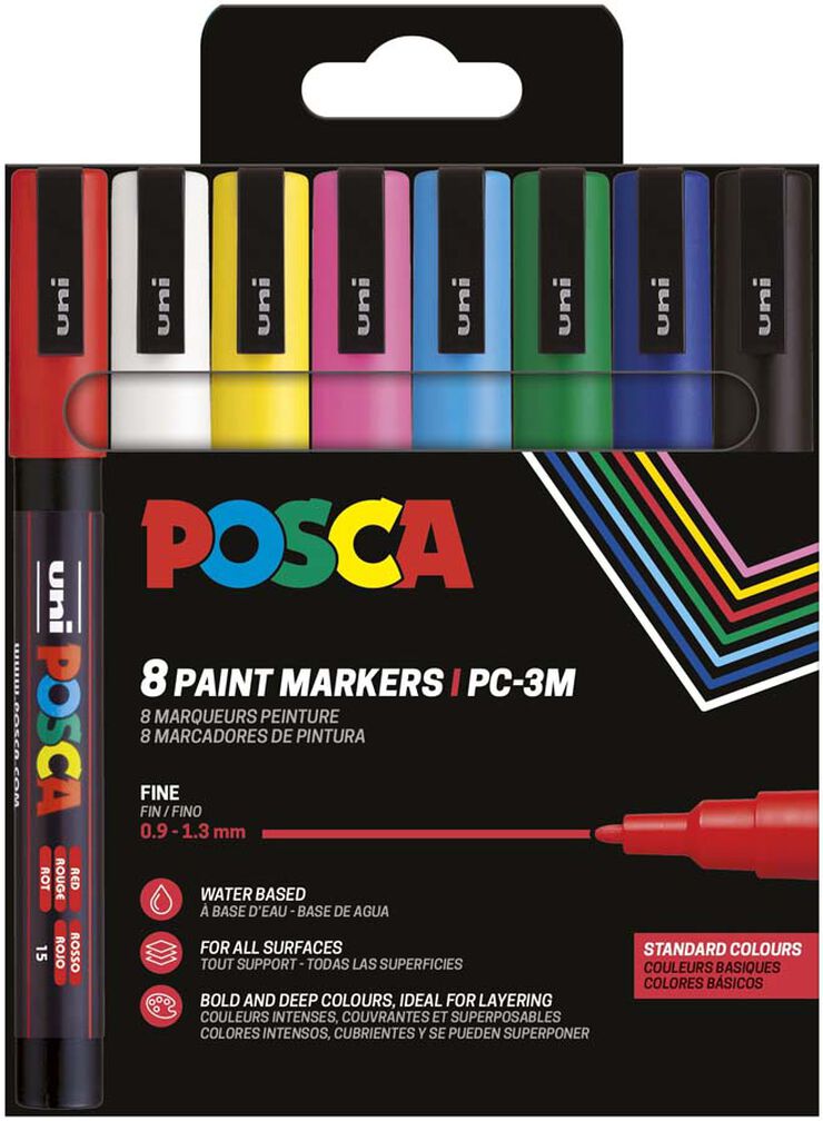 Retoladors Posca PC-3M 0,9-1,3mm Basics 8 colors
