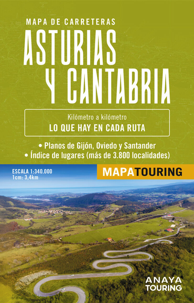 Mapa de carreteras Asturias y Cantabria 1:340.000