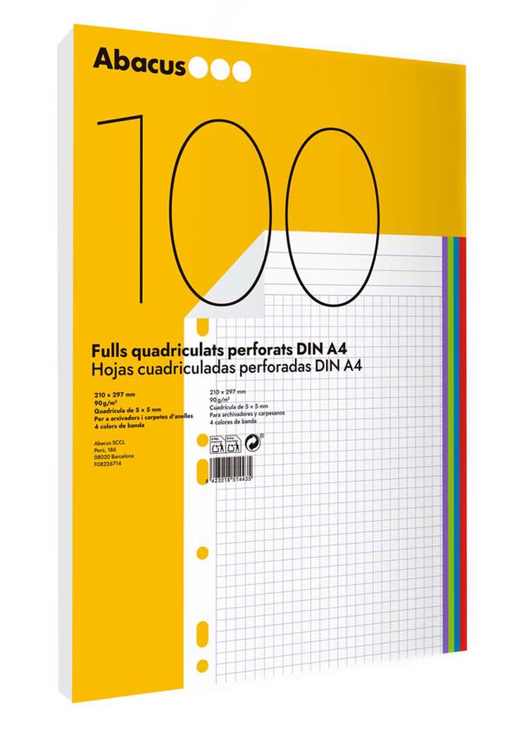 Recanvi Notebook 4 Abacus A4 5x5 90g 100 fulls colors vius
