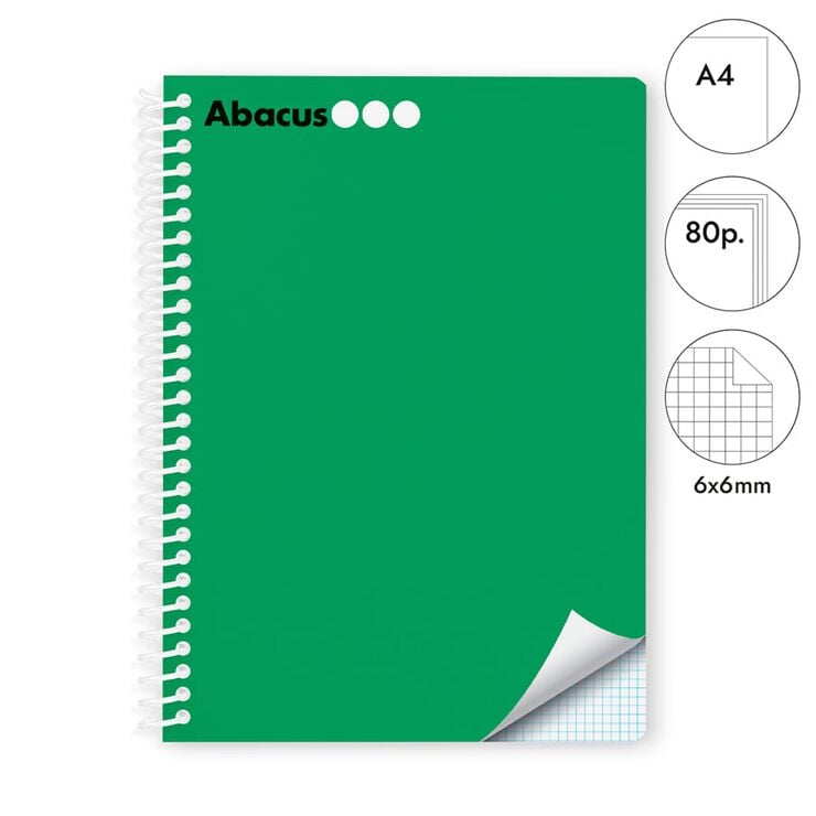 Libreta espiral Abacus A4 80 hojas 6x6mm verde