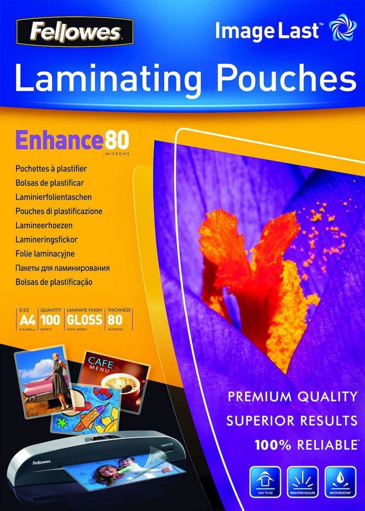 Funda de plastificar Fellowes A4 80 micres 100u