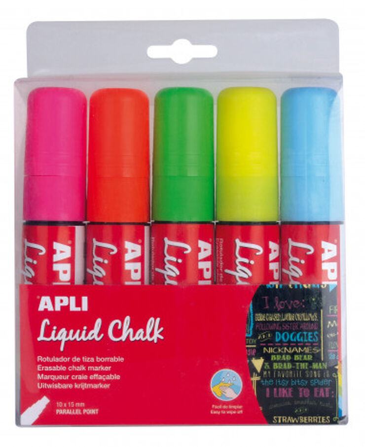 Rotulador de tiza l&iacute;quido punta biselada Apli 10x15mm colores 5u