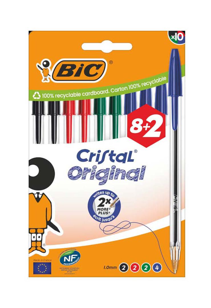 Bol&iacute;grafs Bic Cristal assortit 8+2u
