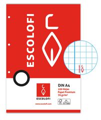 Recanvi Paper Escolofi A4 4x4 marge 4 forats 100 fulls