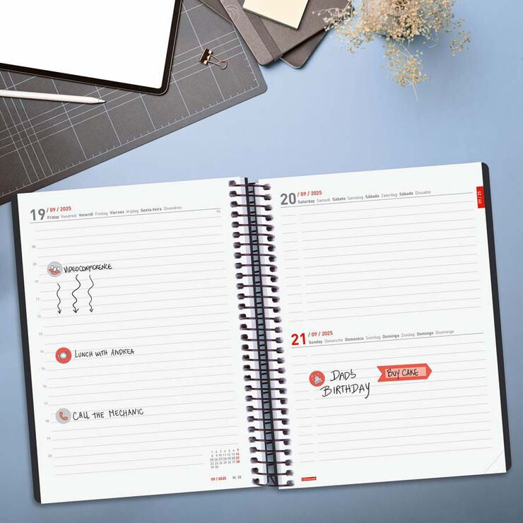 Agenda Finocam 16 meses Ikon E10 d&iacute;a/p&aacute;g mult 2025-26 negro