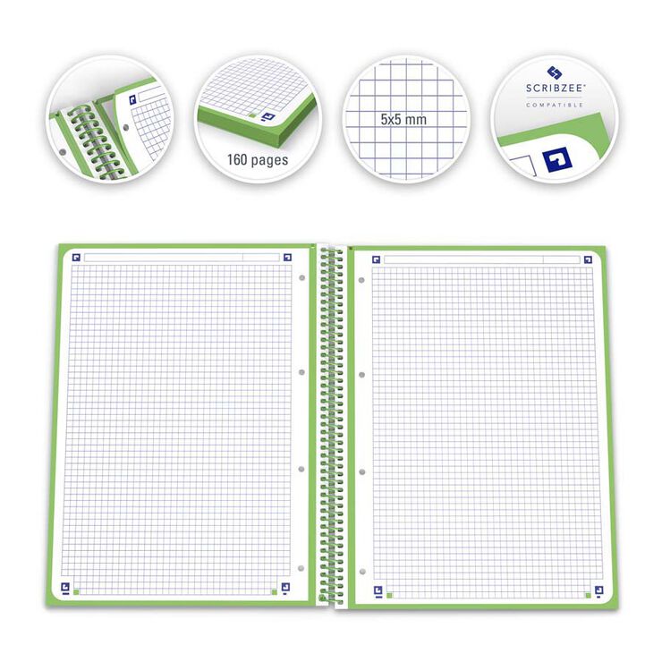 Notebook Oxford EuropeanBook 1 A4 80 fulls 5x5 verd poma