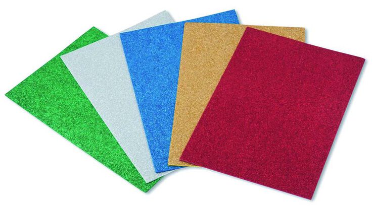 L&aacute;mina goma Eva con purpurina Faibo 5u colores