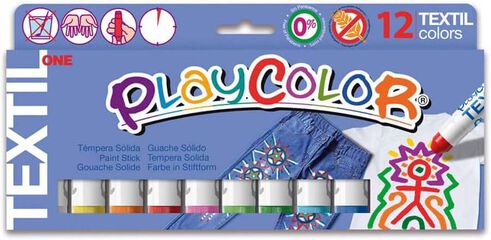 T&eacute;mpera en barra Playcolor One Textil 12 colors