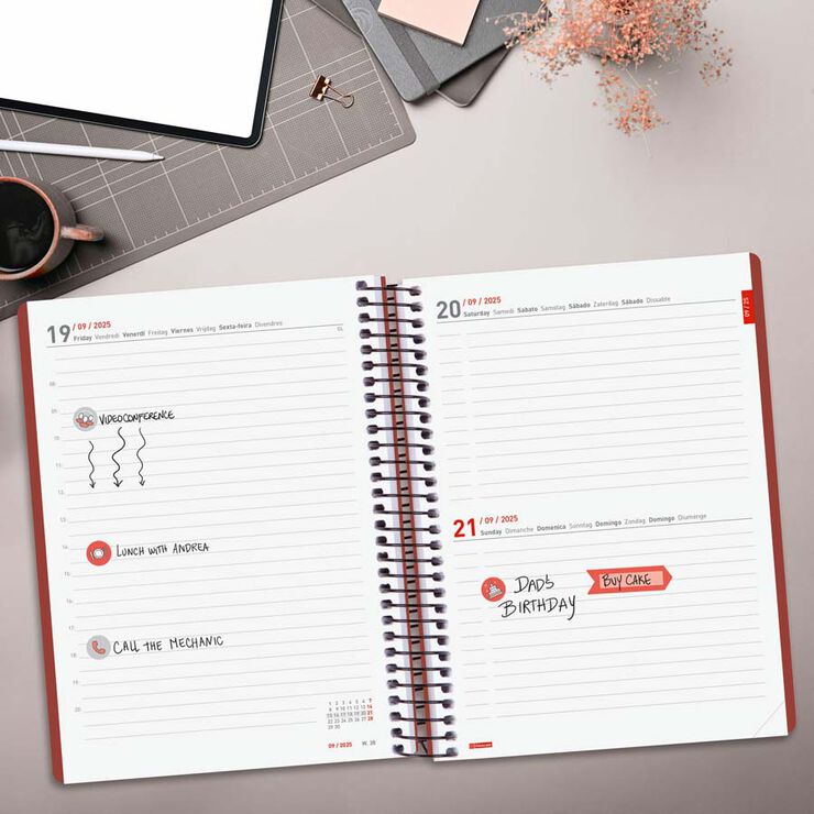 Agenda Finocam 16 meses Ikon E10 d&iacute;a/p&aacute;g mult 2025-26 burdeus