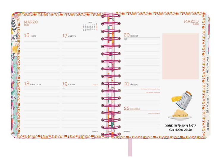 Agenda Finocam 16 mesos Vitae 1/4 setm/vista cas 2025-26 rosa