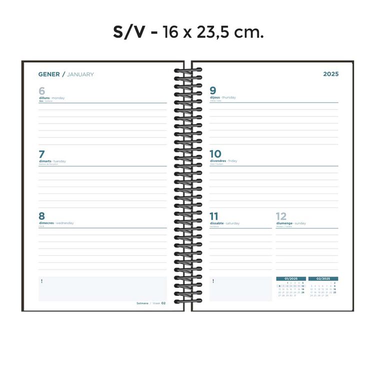 Agenda espiral Senfort A5 setm/vista catal&agrave; 2025 marbre