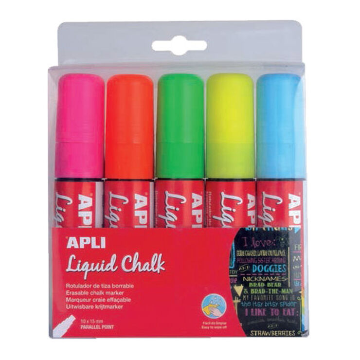 Rotulador de tiza l&iacute;quido punta biselada Apli 10x15mm colores 5u