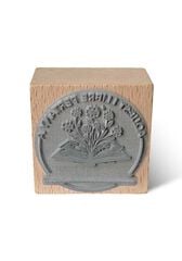 Sello Exlibris madera Libro y Flores 6x6cm