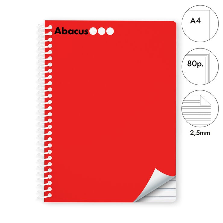 Libreta espiral Abacus A4 80 hojas pauta 2,5mm rojo