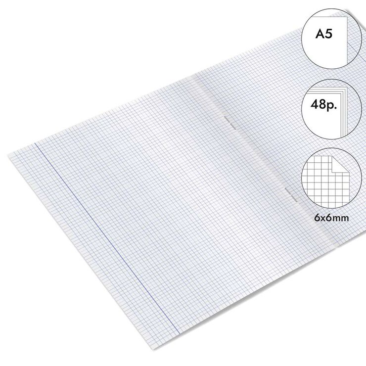 Llibreta grapada Abacus A5 48 fulls 6x6mm vermell