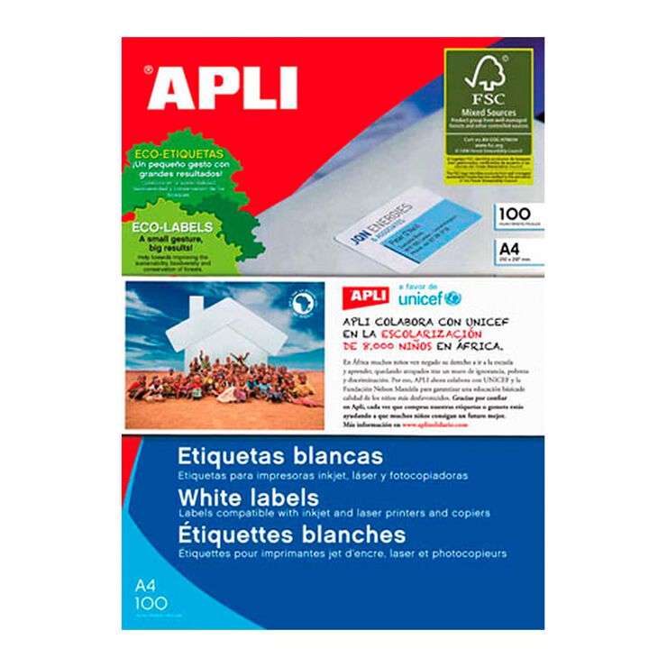 Etiqueta Apli Inkjet/Laser/Fotoc. 105x48mm 100 hojas