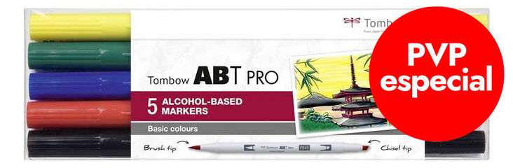 Rotulador Tombow Abt Pro Dual Brush b&aacute;sicos 5 colores