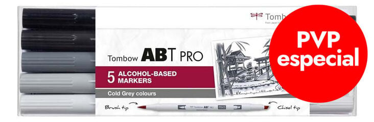 Rotulador Tombow Abt Proh Dual Brush grises fr&iacute;os 5 colores