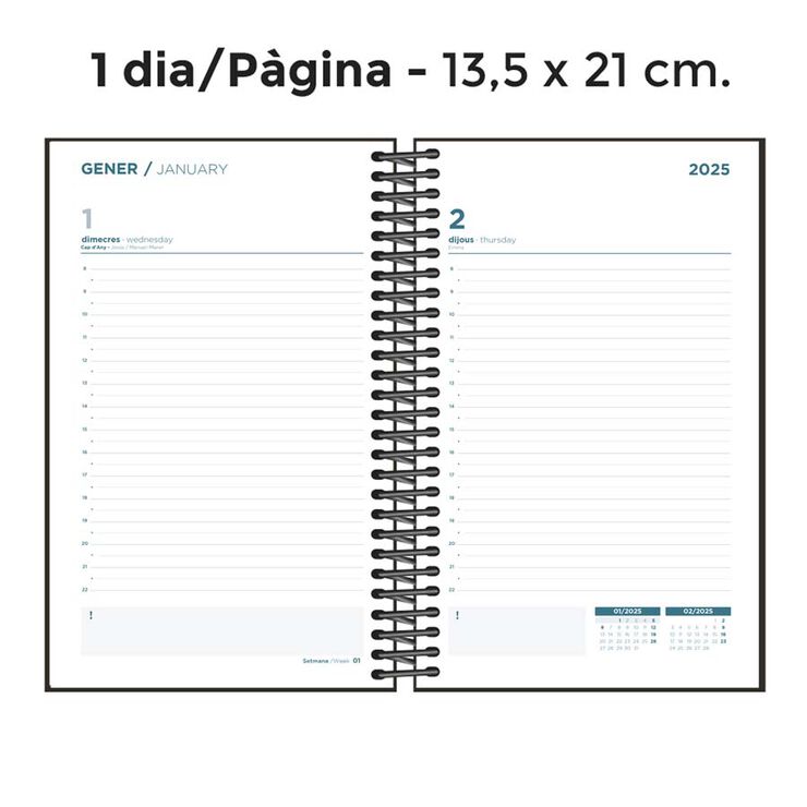 Agenda espiral Senfort A5 dia/p&agrave;g catal&agrave; 2025 marbre