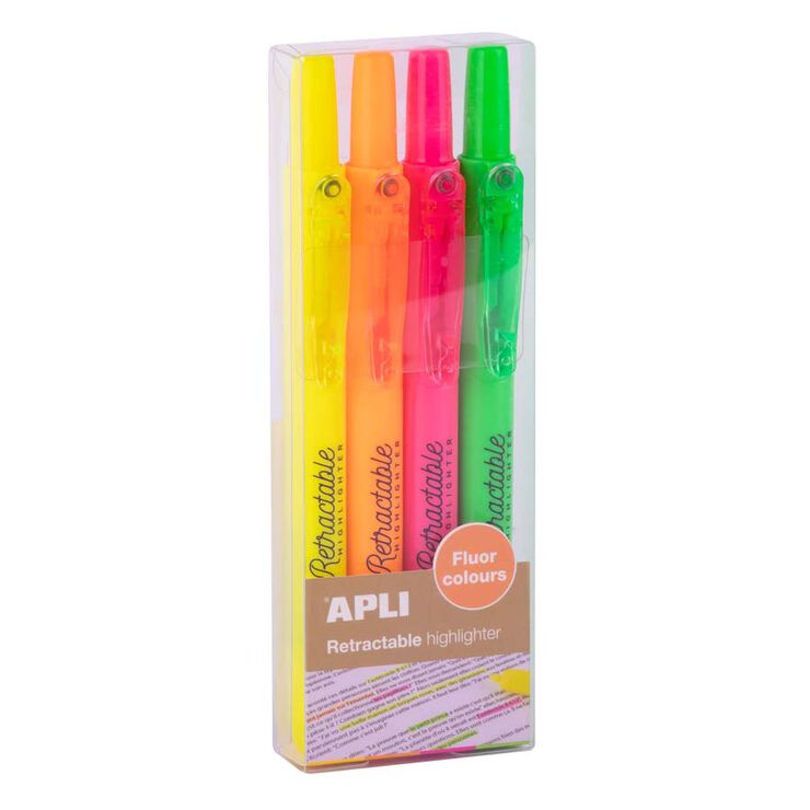 Marcador retr&agrave;ctil fluorescent Apli 4 colors