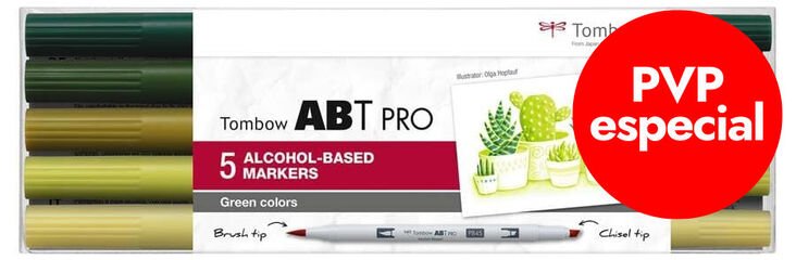 Rotulador Tombow Abt Pro Dual Brush verdes 5 colores