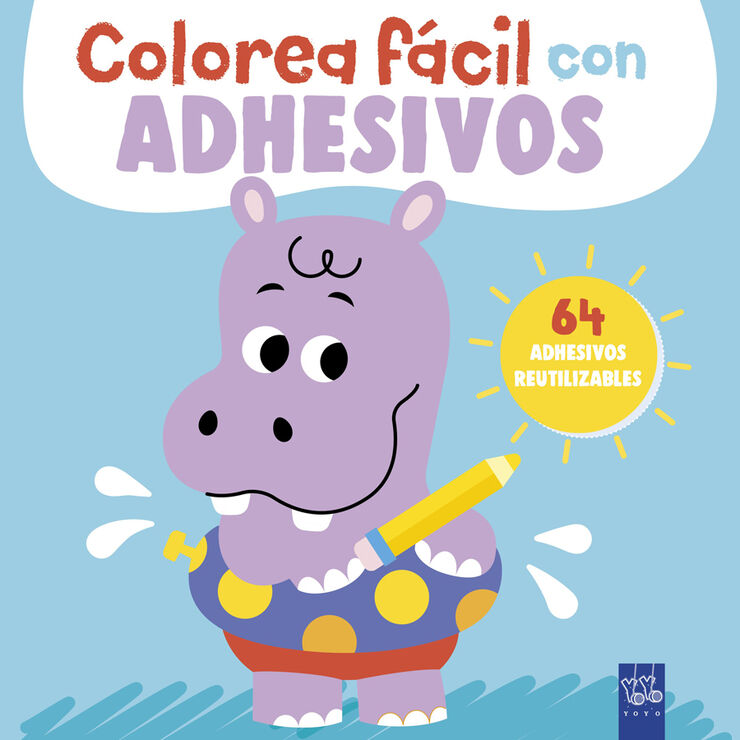 Colorea f&aacute;cil con adhesivos. Hipop&oacute;tamo