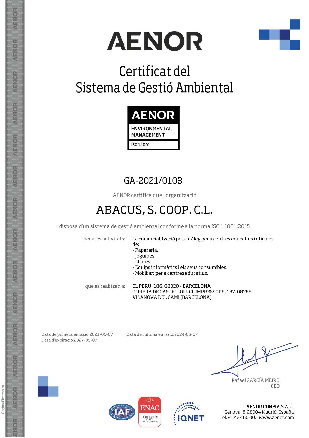 Aenor certificat de qualitat